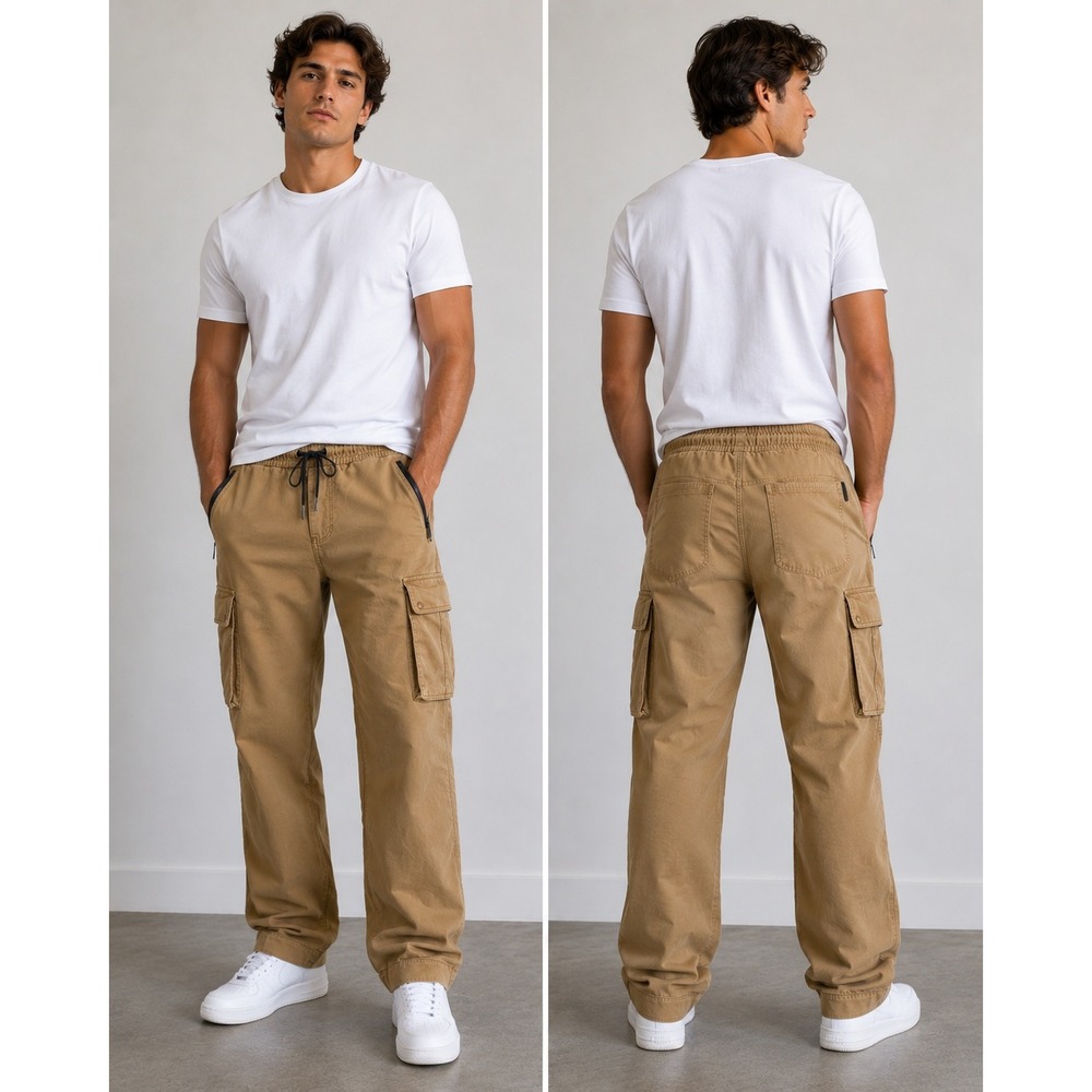 WXYZ Cargo Jogger Pants Men Small Brown Elastic Drawstring Zipper Pockets Street